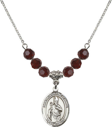 Collar de San Agustín de Hipona con piedra de nacimiento | 1,9 cm | Cuentas de 6 mm