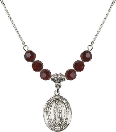 Collar de la Virgen de Guadalupe con piedra natal | 1,9 cm | Cuentas de 6 mm