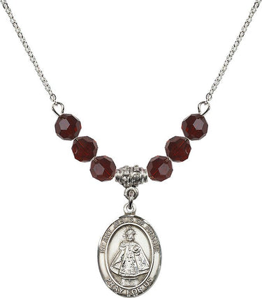 Infant of Prague Birthstone Necklace | 3/4 inch | 6mm Beads | N30-8207