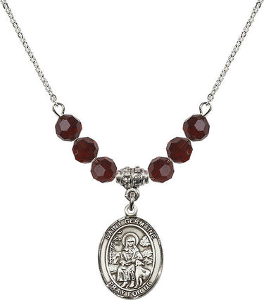 Collar de San Germán Cousin con piedra de nacimiento | 1,9 cm | Cuentas de 6 mm