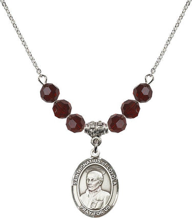 Collar de San Ignacio de Loyola con piedra de nacimiento | 1,9 cm | Cuentas de 6 mm