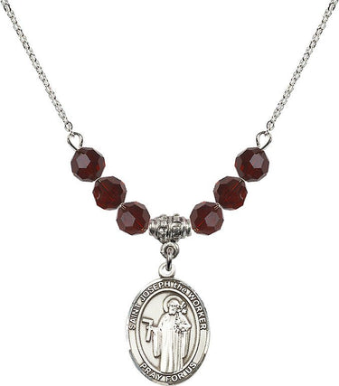 Collar de San José Obrero con Piedra de Nacimiento | 1,9 cm | Cuentas de 6 mm