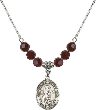 Collar de la Virgen del Perpetuo Socorro con piedra de nacimiento | 1,9 cm | Cuentas de 6 mm