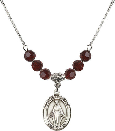 Collar de Nuestra Señora del Líbano con piedra de nacimiento | 1,9 cm | Cuentas de 6 mm