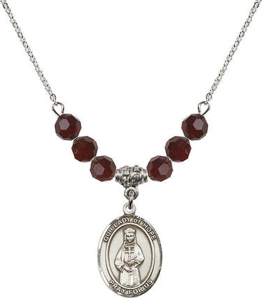 Collar de la Virgen de la Esperanza con piedra de nacimiento | 1,9 cm | Cuentas de 6 mm