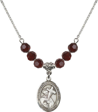 Collar de San Bernardo de Claraval con piedra de nacimiento | 1,9 cm | Cuentas de 6 mm