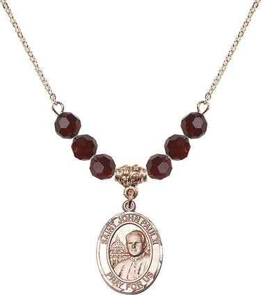 Collar de San Juan Pablo II con piedra natal | 1,9 cm | Cuentas de 6 mm