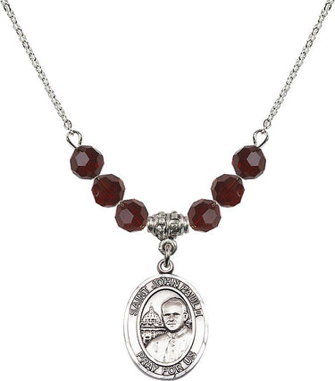 Collar de San Juan Pablo II con piedra natal | 1,9 cm | Cuentas de 6 mm