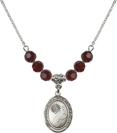 Footprints Cross Birthstone Necklace | 3/4 inch | 6mm Beads