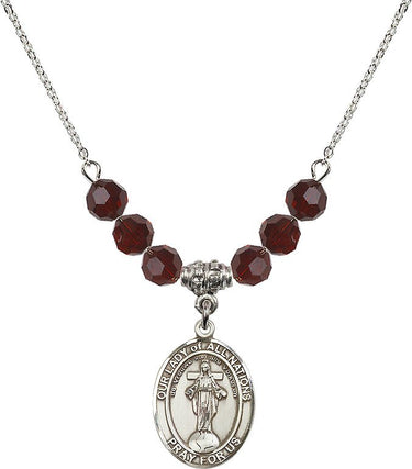 Collar de Nuestra Señora de Todas las Naciones con piedra natal | 3/4 pulgada | Cuentas de 6 mm