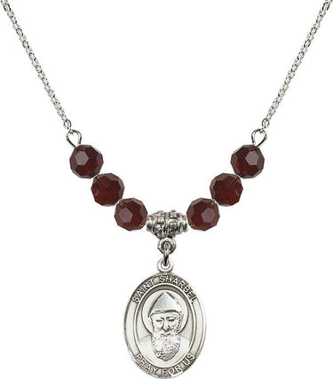Collar de San Chárbel con piedra natal | 1,9 cm | Cuentas de 6 mm