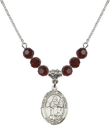 Collar de San Isidro Labrador con piedra natal | 1,9 cm | Cuentas de 6 mm