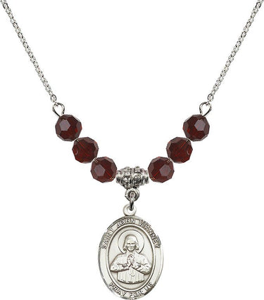 Collar de San Juan María Vianney con piedra de nacimiento | 1,9 cm | Cuentas de 6 mm