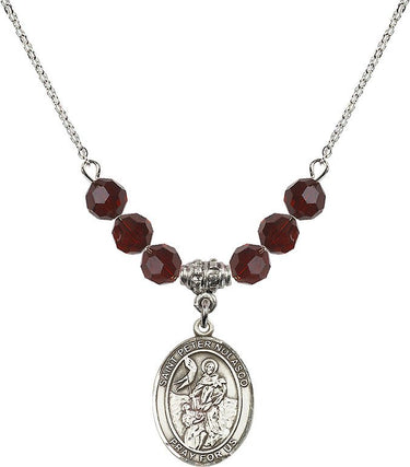 Saint Peter Nolasco Birthstone Necklace | 3/4 inch | 6mm Beads