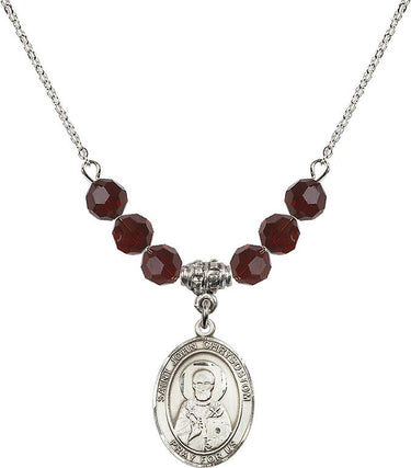 Collar de San Juan Crisóstomo con piedra natal | 1,9 cm | Cuentas de 6 mm
