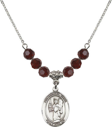 Collar con el arcángel Uriel, piedra de nacimiento | 1,9 cm | Cuentas de 6 mm
