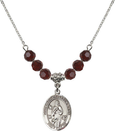 Our Lady of Assumption Birthstone Necklace | 3/4 inch