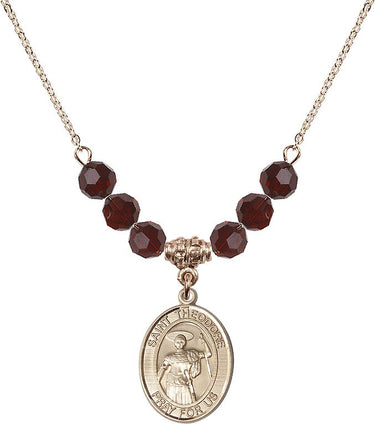 Saint Theodore Stratelates Birthstone Necklace | 3/4 inch | 6mm Beads