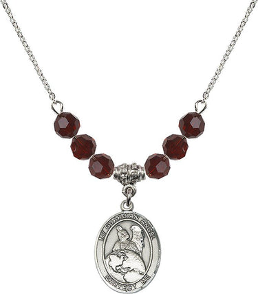 Guardian Angel Protector Birthstone Necklace | 3/4 inch | 6mm Beads