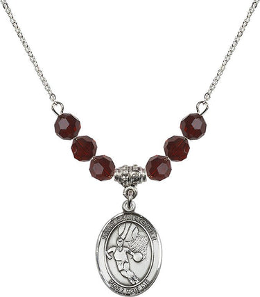 St. Christopher Basketball Birthstone Necklace | 3/4 inch | 6mm Beads | N30-8502