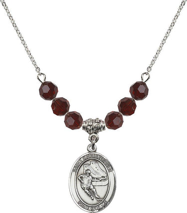 St. Christopher Hockey Birthstone Necklace | 3/4 inch | 6mm Beads