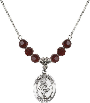 St. Christopher Tennis Birthstone Necklace | 3/4 inch | 6mm Beads | N30-8505