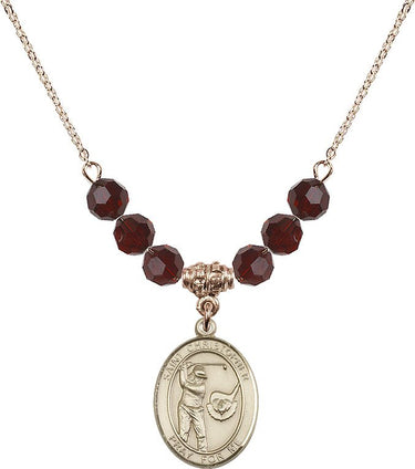 St. Christopher Golf Birthstone Necklace | 3/4 inch | 6mm Beads | N30-8506
