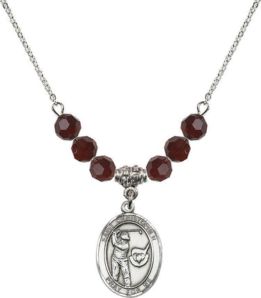 St. Christopher Golf Birthstone Necklace | 3/4 inch | 6mm Beads | N30-8506