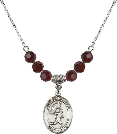 St. Christopher Track & Field Men Birthstone Necklace | 3/4 inch