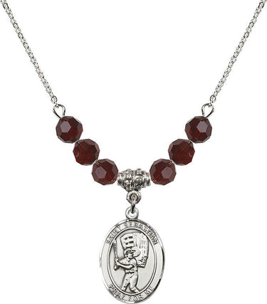 Saint Sebastian Baseball Birthstone Necklace | 3/4 inch | 6mm Beads