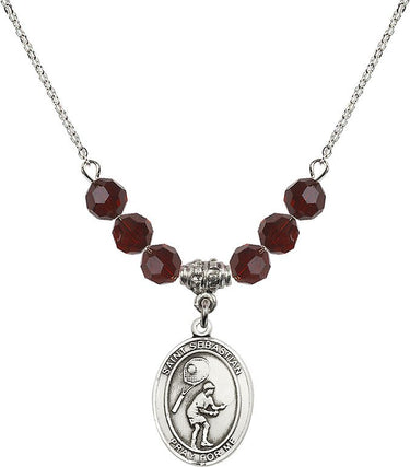 Saint Sebastian Tennis Birthstone Necklace | 3/4 inch | 6mm Beads