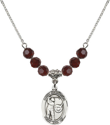 Saint Sebastian Golf Birthstone Necklace | 3/4 inch | 6mm Beads