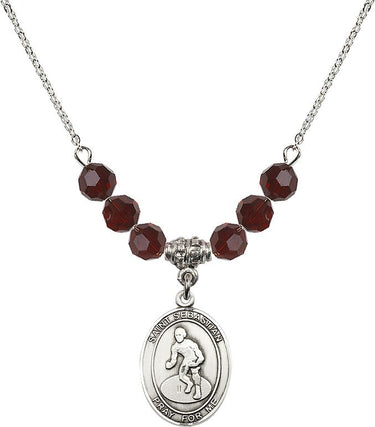 Saint Sebastian Wrestling Birthstone Necklace | 3/4 inch | 6mm Beads