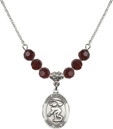 Saint Sebastian Swimming Birthstone Necklace | 3/4 inch | 6mm Beads