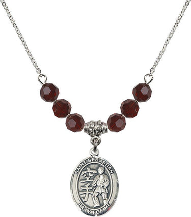 Saint Sebastian Karate Birthstone Necklace | 3/4 inch | 6mm Beads