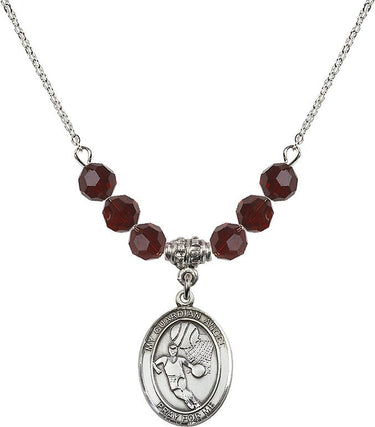 Guardian Angel Basketball Birthstone Necklace | 3/4 inch | 6mm Beads