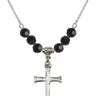 Nail Cross Birthstone Necklace | 1 1/8 inch | 6mm Beads  Jet Sterling Silver