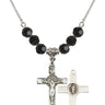 St. Benedict Crucifix Birthstone Necklace | 1 1/8 inch | 6mm Beads  Jet Sterling Silver