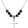 Cross Birthstone Necklace | 7/8 inch | 6mm Beads  Jet Sterling Silver