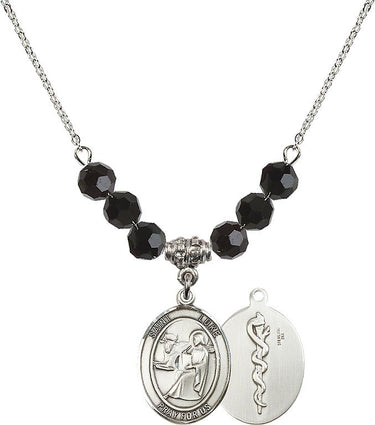 Collar con el santo de la piedra natal esmeralda de San Lucas Apóstol | 1,9 cm | Cuentas de 6 mm