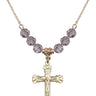 Crucifix Birthstone Necklace | 1 1/8 inch | 6mm Beads  Light Amethyst 14kt Gold Filled