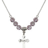 Cross Birthstone Necklace | 3/4 inch | 6mm Beads  Light Amethyst Sterling Silver