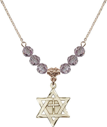 Star of David Cross Birthstone Necklace | 7/8 inch | 6mm Beads