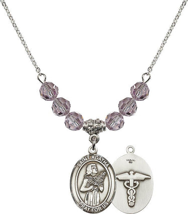Collar con la piedra natal de Santa Águeda para enfermeras | 1,9 cm | Cuentas de 6 mm