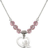 Guardian Angel Birthstone Necklace | 1/2 inch | 6mm Beads  Light Rose Sterling Silver