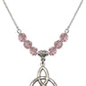 Trinity Irish Knot Birthstone Necklace | 3/4 inch | 6mm Beads  Light Rose Sterling Silver