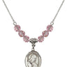 Saint Philomena Birthstone Necklace | 3/4 inch | 6mm Beads  Light Rose Sterling Silver
