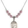 Saint Sebastian Birthstone Necklace | 3/4 inch | 6mm Beads  Light Rose Sterling Silver