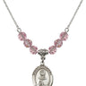 Saint Anastasia Birthstone Necklace | 3/4 inch | 6mm Beads  Light Rose Sterling Silver