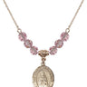 Our Lady of Rosa Mystica Birthstone Necklace | 3/4 inch | 6mm Beads  Light Rose 14kt Gold Filled